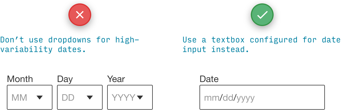 date text input instead of dropdown control