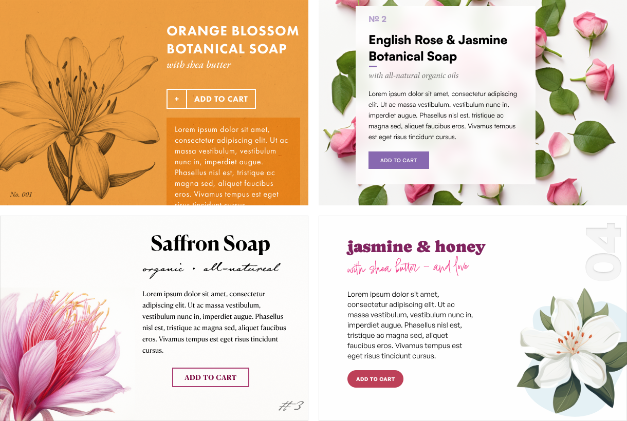 style tile examples for a botanical soap ecommerce design