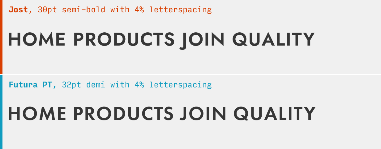 Uppercase Jost vs. Futura font comparison