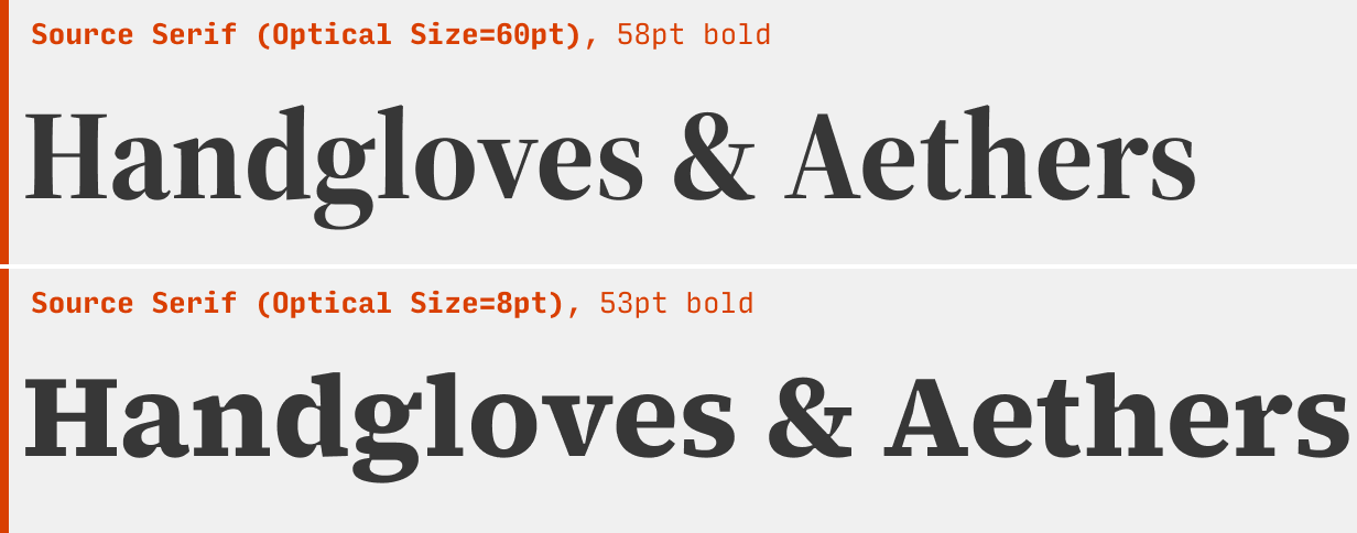 Source Serif font optical size comparison