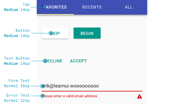 form controls in a Material Design mobile app