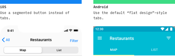 iOS vs Android tabs UI differences