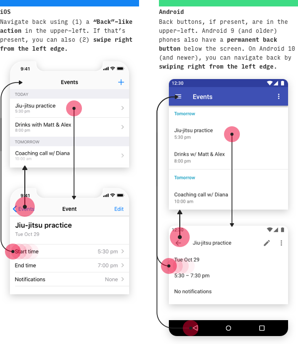 iOS vs Android back navigation differences