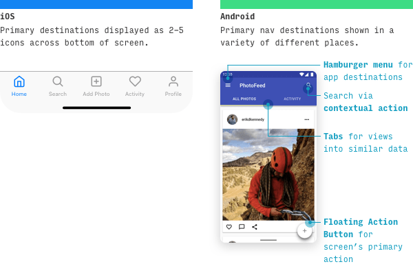 iOS vs Android primary nav differences