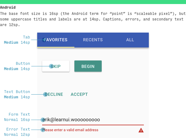 Android font styling in UI