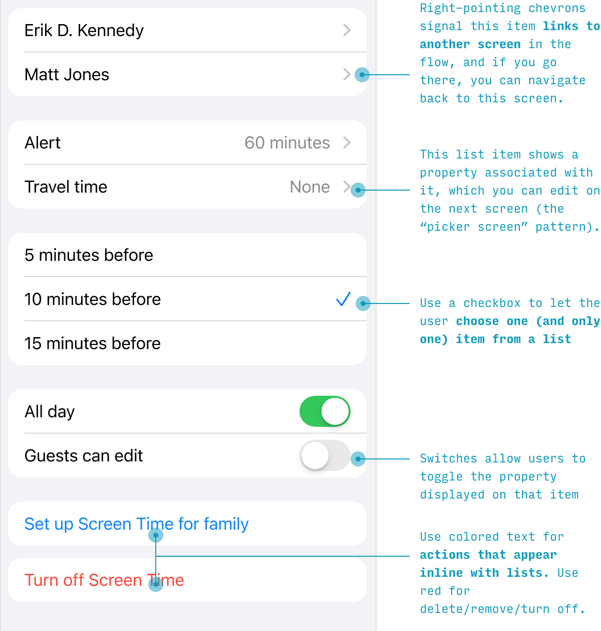 options for right-hand accessory for iOS list UI