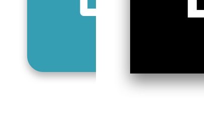 Graphic showing the soft shadow on the teal button and the harder shadow on the black button