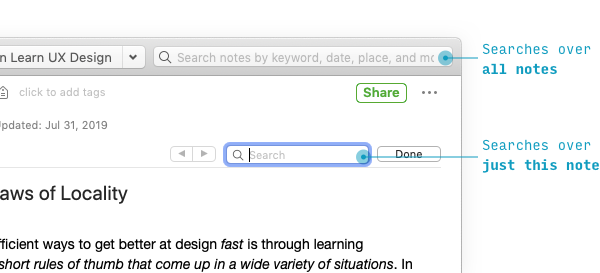 2nd law of locality in Evernote search