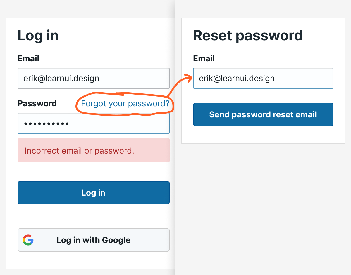 Reset password UX