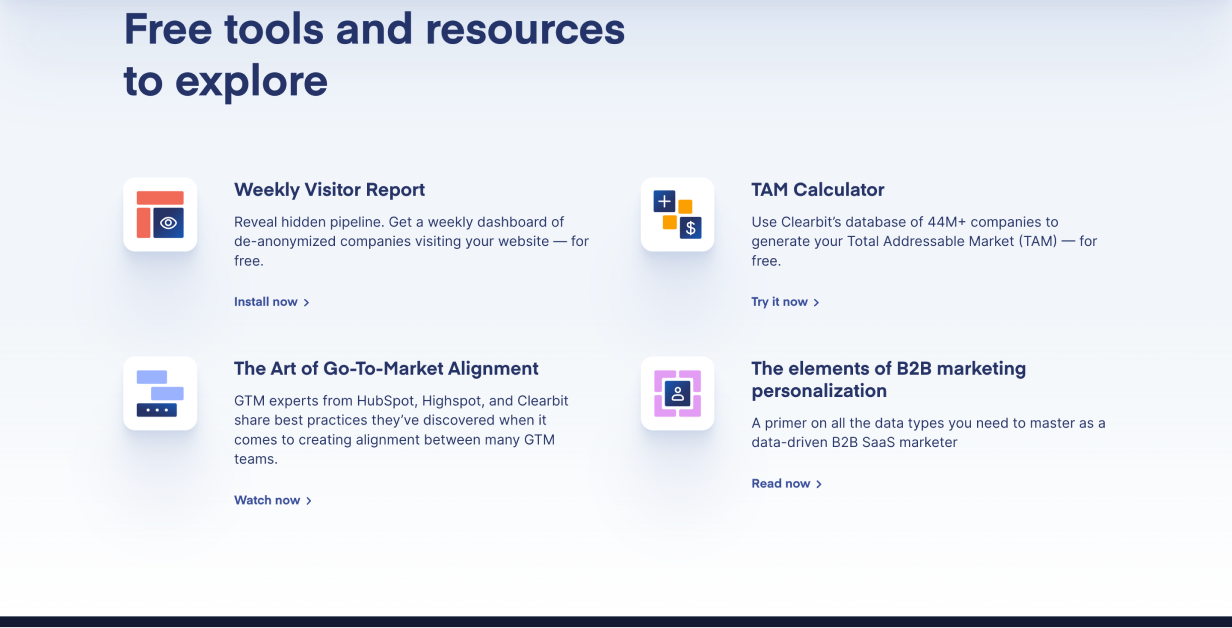 Clearbit website shows tilted element UI technique