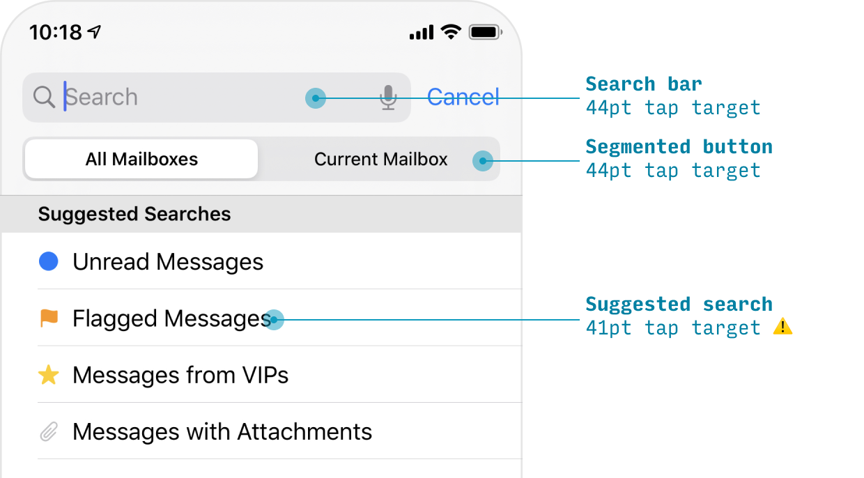 tap target size for iOS app design